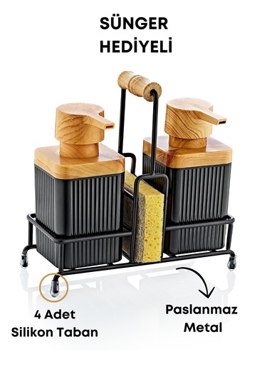 Mimoza Metal Standlı Ahşap Detaylı Bulaşık Deterjanı Ve Sıvı Sabu
