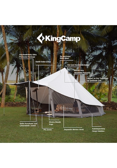 Kingcamp Khan Lıght 400 Premium 4-6 Kişilik Glamping Çadır Gri