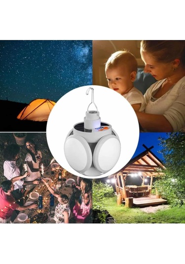 Katlanabilir Askılı Kamp Lambası 5 Kanatlı Pratik Güneş Enerjili Beyaz