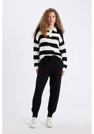 Defacto Jogger Triko Pantolon Cepli Basic Düz Beli Lastik Bağcıklı R1701AZ24WNBK27 Siyah