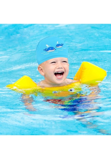 6-12 Yaş Çocuklar İçin Yüzme Boneleri, Balina Desenli, Pu Yüzme B Mavi