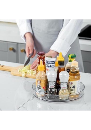 360 Derece Dönen Depolama Rafı Pikap Depolama Kahve Tatlandırıcıları Ve Ev Mutfak Dolabı İçin Pikap Baharat Rafı Depolama Tutucular Ve Amp Raflar Ahşap - Gri