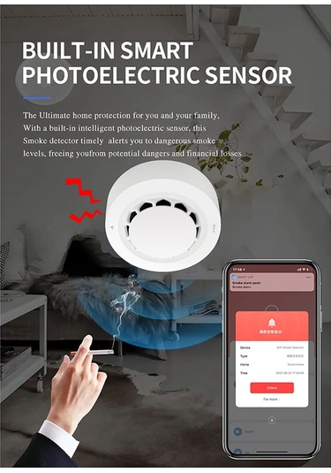Anjiexun Tuya Wifi Duman Alarmı Duman Dedektörü Duman Evi Yangın Alarmı