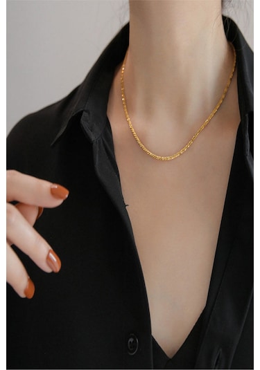 Kadın Elmas Halat Zincir Çelik Kolye Gold