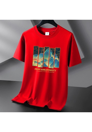 Kırmızı Japon Tarzı 10 Renk Saf Pamuklu Erkek Kısa Kollu Tişört S-6xl Kırmızı