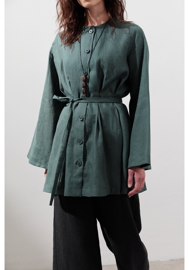 Keten Pensli Tunik Petrol Petrol