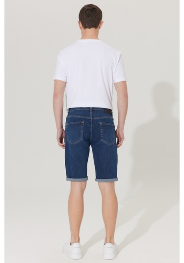 Ac&Co / Altınyıldız Classics Erkek K.Mavı Slim Fit Dar Kesim Pamuklu Esnek Denim Şort Koyu Mavi