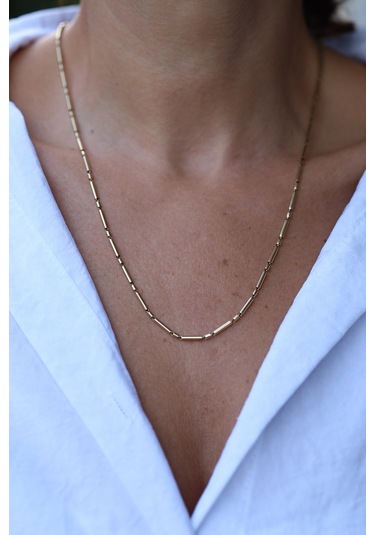 14 Ayar Altın Bağ Sıralı Uzun-kısa Silindirik Zincir Znc23738 Sarı Altın