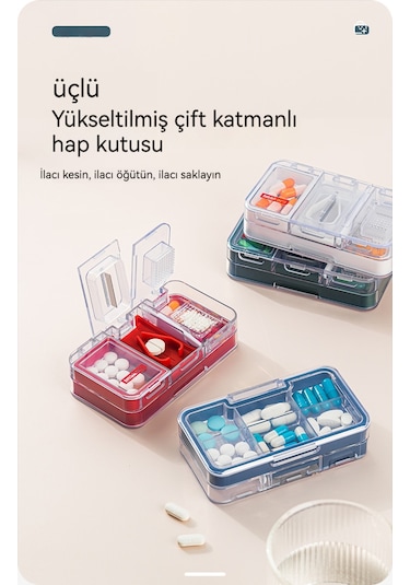 İlaç Kesici Saklama Kutusu Taşınabilir İlaç Kutusu-mavi