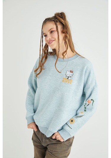 Hello Kitty Lisanslı Baskılı Kalın Oversize Fit Sweatshirt Renkli