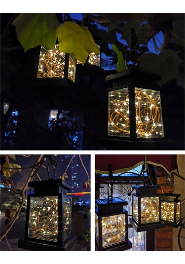 Geeksen "vintage Tarzı Bahçe Aydınlatma - Güneş Enerjili Su Geçirmez Asılı Fener Sıcak Işık " Sıcak Beyaz