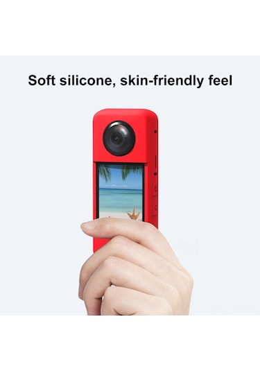 Teltree Insta360 X3 Panoramik Kameraya Uyumlu Kırmızı Silikon Koruyucu Kılıf + Lens Kapak
