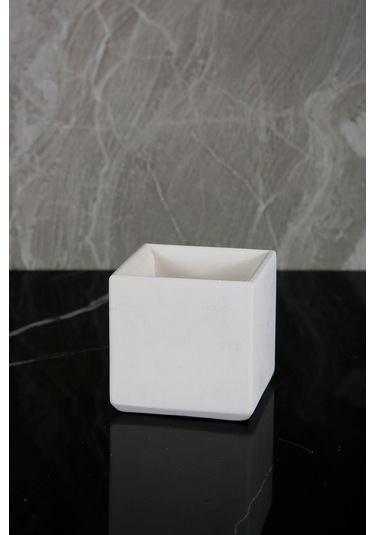 Betonmall 7 Parça Mermer Desenli Beton Banyo Seti Sıvı Sabunluk Diş Fırçalık Pamukluk Mumluk Tepsi Saksı - Beyaz Beyaz