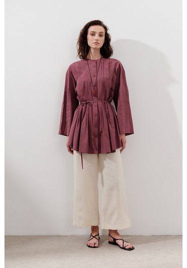 Nervürlü Geniş Kollu Tunik Gülkurusu Gülkurusu