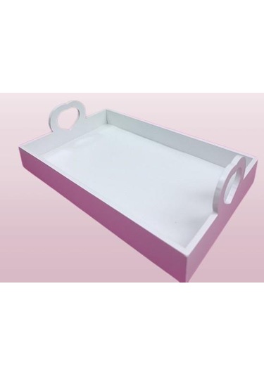 Hobi Erc Kalp Kulplu Tepsi 90404 Model Ahşap Mdf Parlak Beyaz Lake Boya El Yapımı