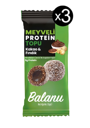 Meyveli Kakaolu & Fındıklı Protein Topları 55gr X3 Adet