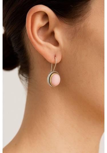 Sarma Serisi Pembe Kuvars Taşlı El İşi Kadın Otantik Gümüş Küpe Gümüş