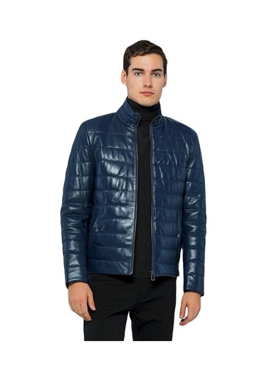 Basics&more Erkek Şişme Hakiki Deri Ceket - 8488 001