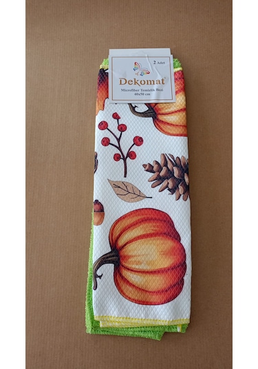 Microfiber Temizlik Bezi 40x50 Cm 2 Adet Bal Kabağı Bir Adet Baskılı Bir Adet Naturel