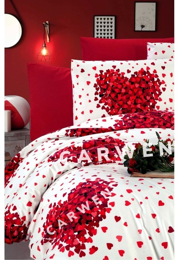 Tek Kişilik Ranforce Pamuk Kumaş Lastikli Çarşaf Seti Kırmızı