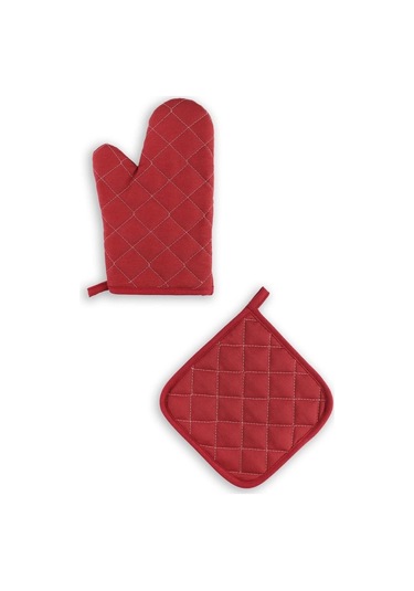 Yanmaz Fırın Eldiveni Ve Fırın Tutacağı 1 Eldiven 1 Tutacak Vişne