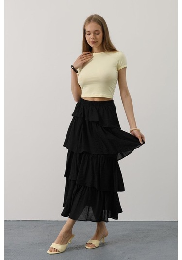 Katlı Kesim Uzun Etek - Siyah Siyah