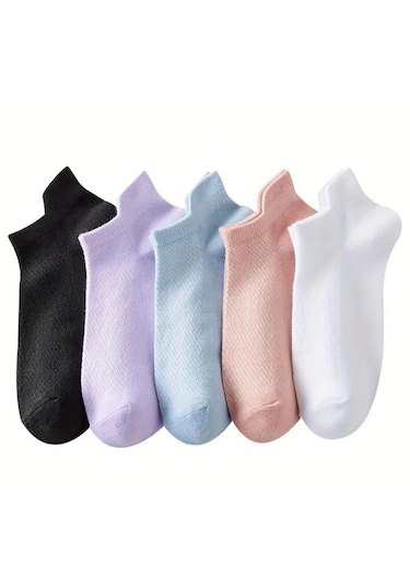 Kadın Çekçekli Pamuklu Patik Çorap 5'çift Çok Renkli