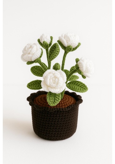 El Yapımı Örgü Saksılı Gül - Yeni İş Hediyesi - Özel Gün Hediyes