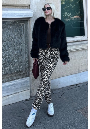 Madmext Siyah Bisiklet Yaka Kadın Suni Kürk Mont Mg2176 Siyah