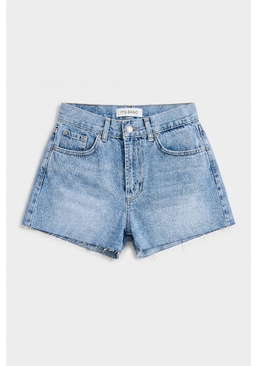 Itsbasic Kadın Mavi 4s6-4 Mini Mom %100 Koton Denim Şort