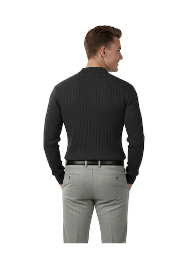 Deepsea Erkek Füme Polo Yaka Fitilli Triko Kazak %100 Pamuk, Esnek Dokulu, Modern Kalıp 2605305 Füme Deepsea Erkek Füme Polo Yaka Fitilli Triko Kazak %100 Pamuk, Esnek Dokulu, Modern Kalıp 2605305 Füme