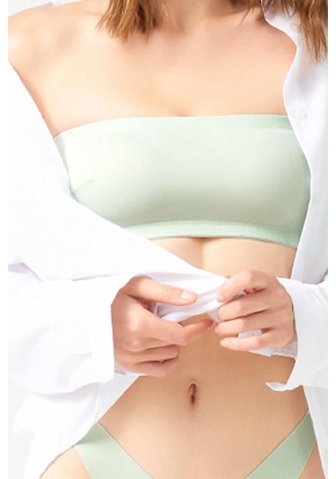 Straplez Crop Top Büstiyer Mint Yeşili Mint Yeşili