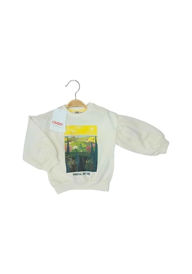 Çikoby Kız Bebek Magical Nature Yazılı Sweatshirt-13560 Ekru