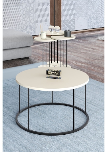 Orta Sehpa Ve Zigon Sehpa Terra Set Krem