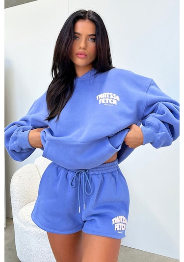Thatsso Fetch Series 5 Sweatshirt - Bebe Mavisi Baskılı Oversize Kapüşonlu Mavi