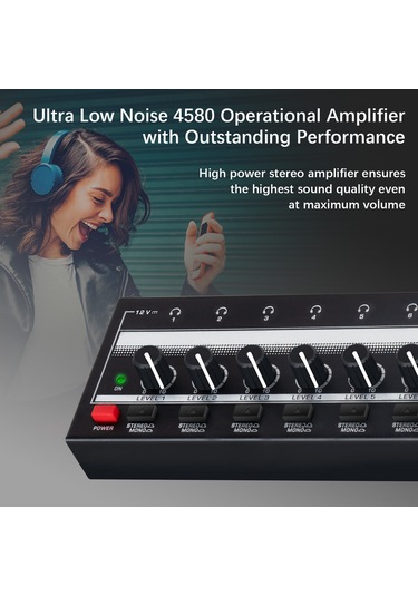 Padalink 8 Kanal Stereo Kulaklık Amfi - Ultra Düşük Gürültü 4580 İşlemci - Yüksek Güçlü Ses Kalitesi - Metal Gövde - Avrupa Standartı