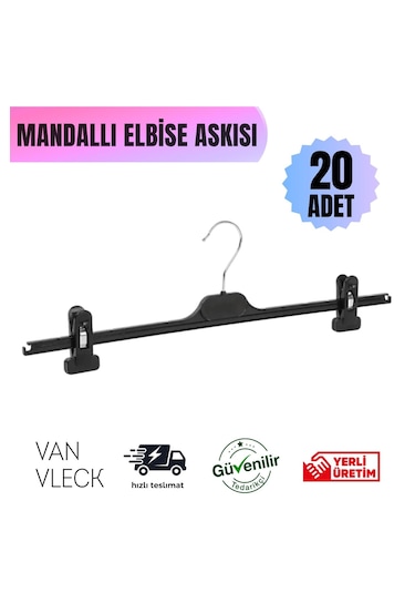 20 Adet Mandallı Pantolon & Etek Askısı Metal Kıskaçlı, Kırışma Önleyici Süngerli, Kaymaz Tasarım Siyah