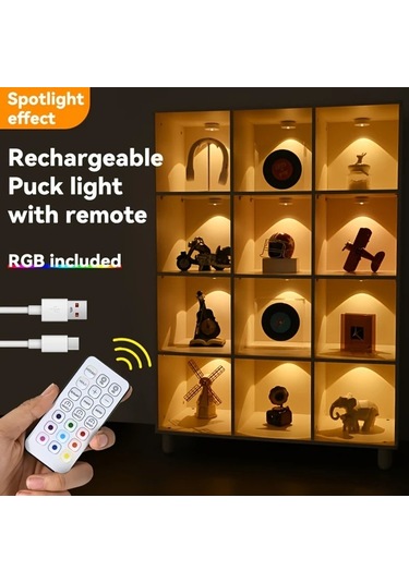 Willowhaven 3 Paket Şarj Edilebilir Led Gece Lambası Uzaktan Kumandalı Rgb Ve Sıcak Beyaz Işık, Aydınlatma Ahşap