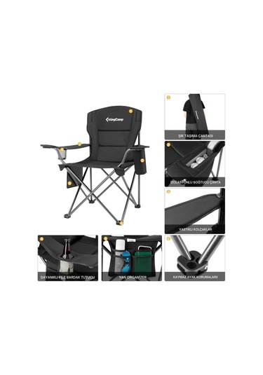 Kingcamp Lotus Xl Cool Ice Ultra Konforlu & Takviyeli Kamp Sandalyesi Black Siyah