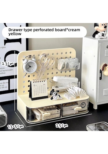 Konesam Masaüstü Organize Edici Siyah Renkli Çekmeceli Depolama Kutusu - Delikli Tahta Montajlı, Deliksiz Kurulum, Uzun Ömürlü Malzeme