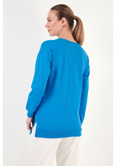 Lela Pamuklu Regular Fit Bisiklet Yaka Basic Bayan Sweat 5863569 Turkuaz
