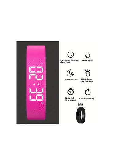 Primepickings 2025 Unisex Basit 's/'s Elektronik Usb Şarjlı Işıklı Adımsayar Rose Pink Kol Saati Diğer