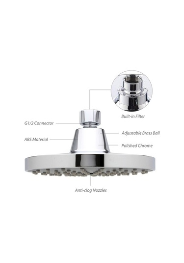 Pazly 6 İnç Yüksek Basınçlı Yağmur Duş Başlığı G1/2 Ayarlanabilir Krom Sprey Banyo Duş Başlığı Diğer