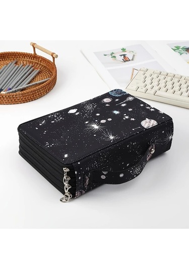 Maxaccess Kraliyet Mavi 203 Gözlü Çantalı Kalem Kutusu Deniz Mavi Gezegen Tasarım Ofis Sanat Depolama Lacivert