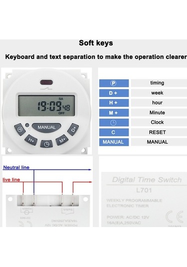 Pazly 12v L701 Küçük Zamanlama Mikrobilgisayar, 16 Programlı Güç Kontrolü Anahtarı