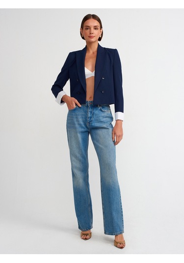 Dilvin Manşetli Blazer Ceket Laci Açık Lacivert