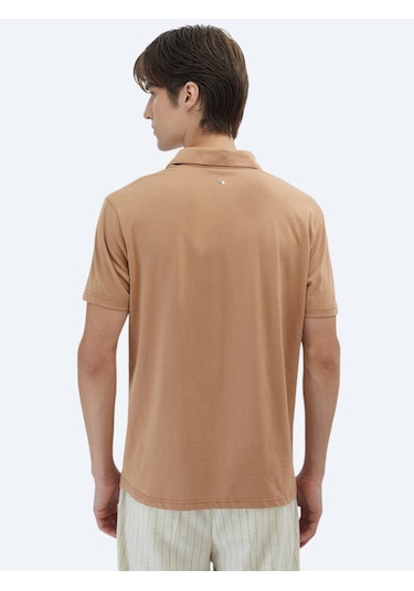 Kip Vizon Düz Polo Yaka %100 Pamuk T-shirt Vizon
