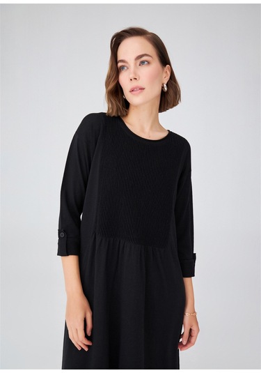 Peraluna Bol Kesim Uzun Kadın Triko Elbise Siyah