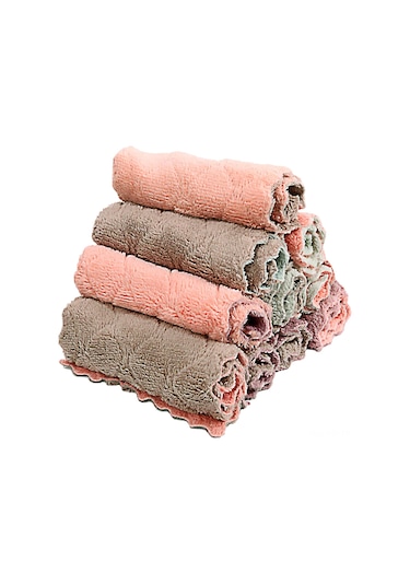 Dofolink 10 Adet Mikrofiber Mercan Tüyü Mutfak Bezi - Süper Emici, Yüksek Kaliteli, Yağa Yapışmayan Temizlik Havlusu Pembe-gri