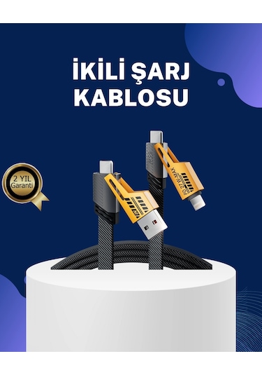 Örgülü Tasarım 4 Ü 1 Arada Usb-c Lightning Hızlı Şarj Kablosu